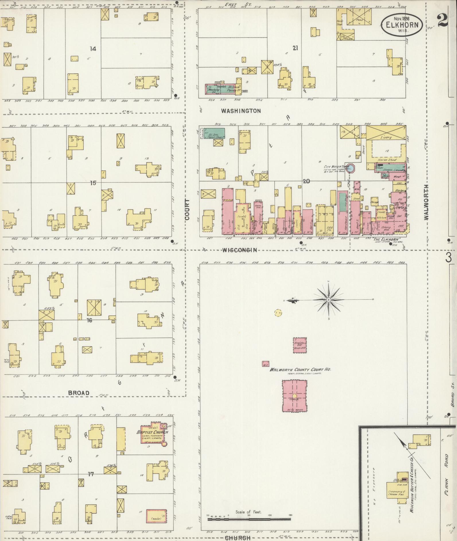 Sanborn Fire Insurance Map from Elkhorn, Walworth County, Wisconsin (1898), Sheet #0002 - Complete Map Set gallery image, historic Sanborn map, vintage wall art, Wisconsin Wisconsin
