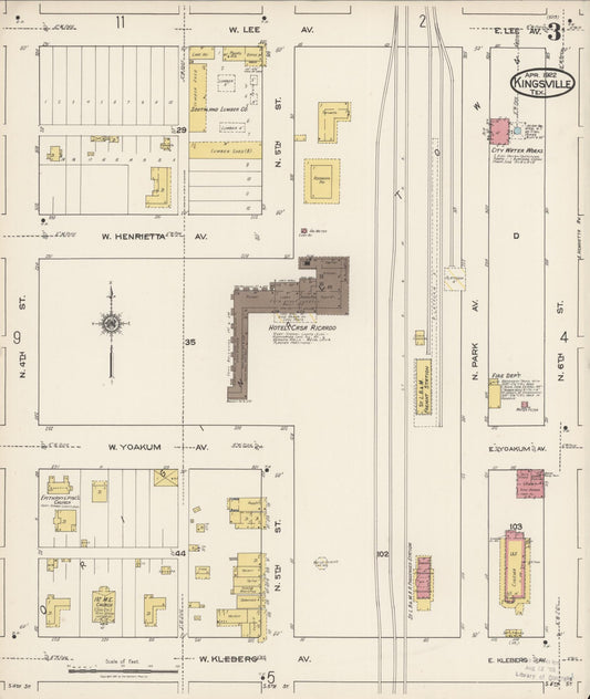 Sanborn Fire Insurance Map from Kingsville, Kleberg County, Texas (1922), Sheet #0003 - Historic Sanborn Fire Insurance Map Print, vintage old map wall art, antique decor, genealogy gift, Texas Texas map