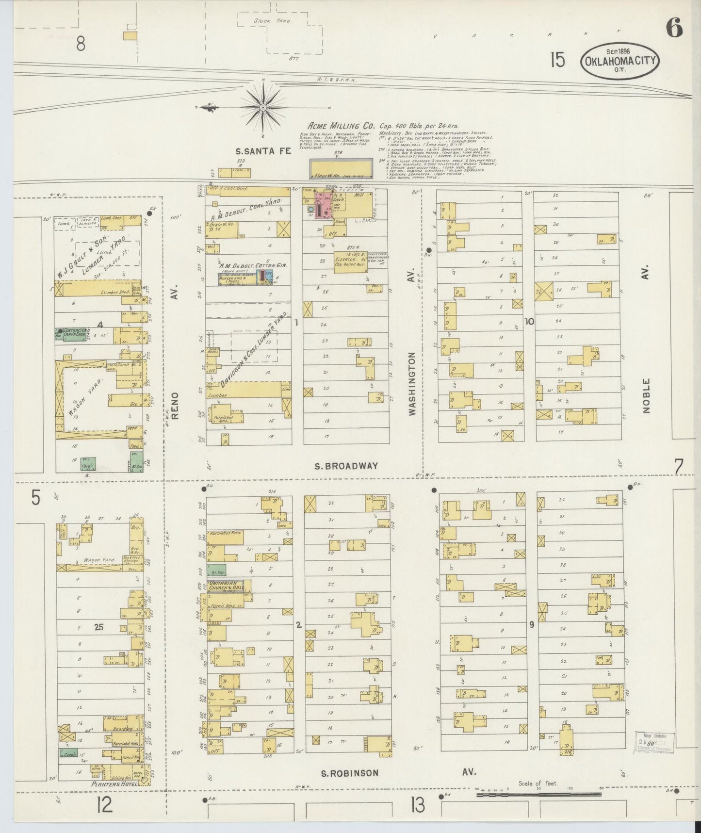 Sanborn Fire Insurance Map from Oklahoma City, Oklahoma County, Oklahoma (1898), Sheet #0006 - Complete Map Set gallery image, historic Sanborn map, vintage wall art, Oklahoma City Oklahoma