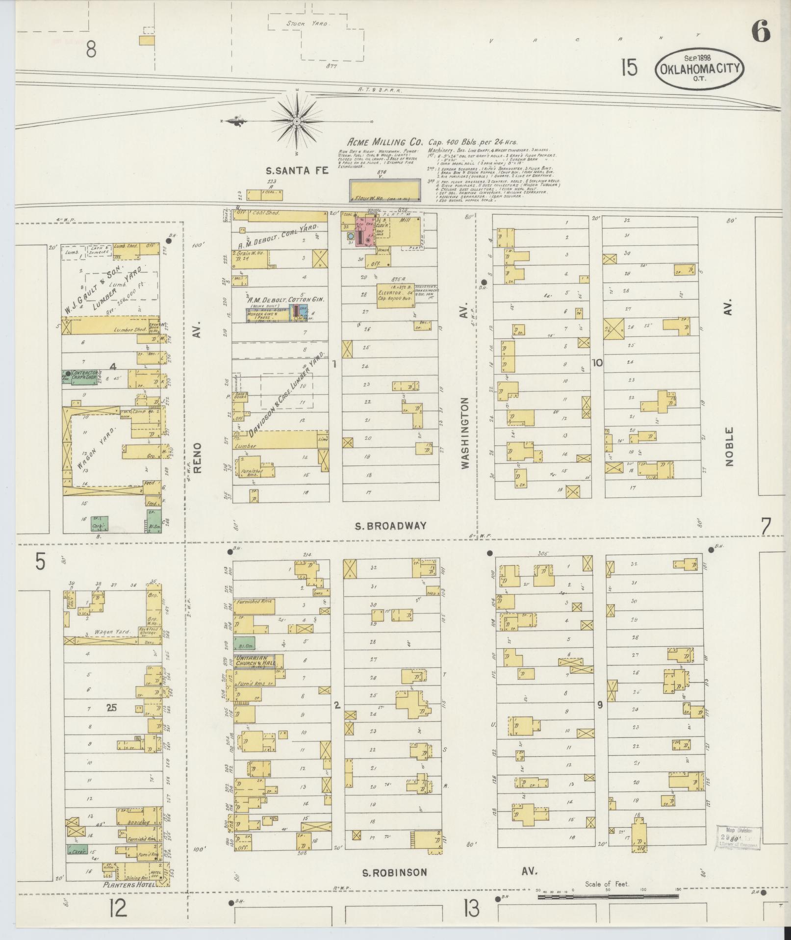 Sanborn Fire Insurance Map from Oklahoma City, Oklahoma County, Oklahoma (1898), Sheet #0006 - Complete Map Set gallery image, historic Sanborn map, vintage wall art, Oklahoma City Oklahoma