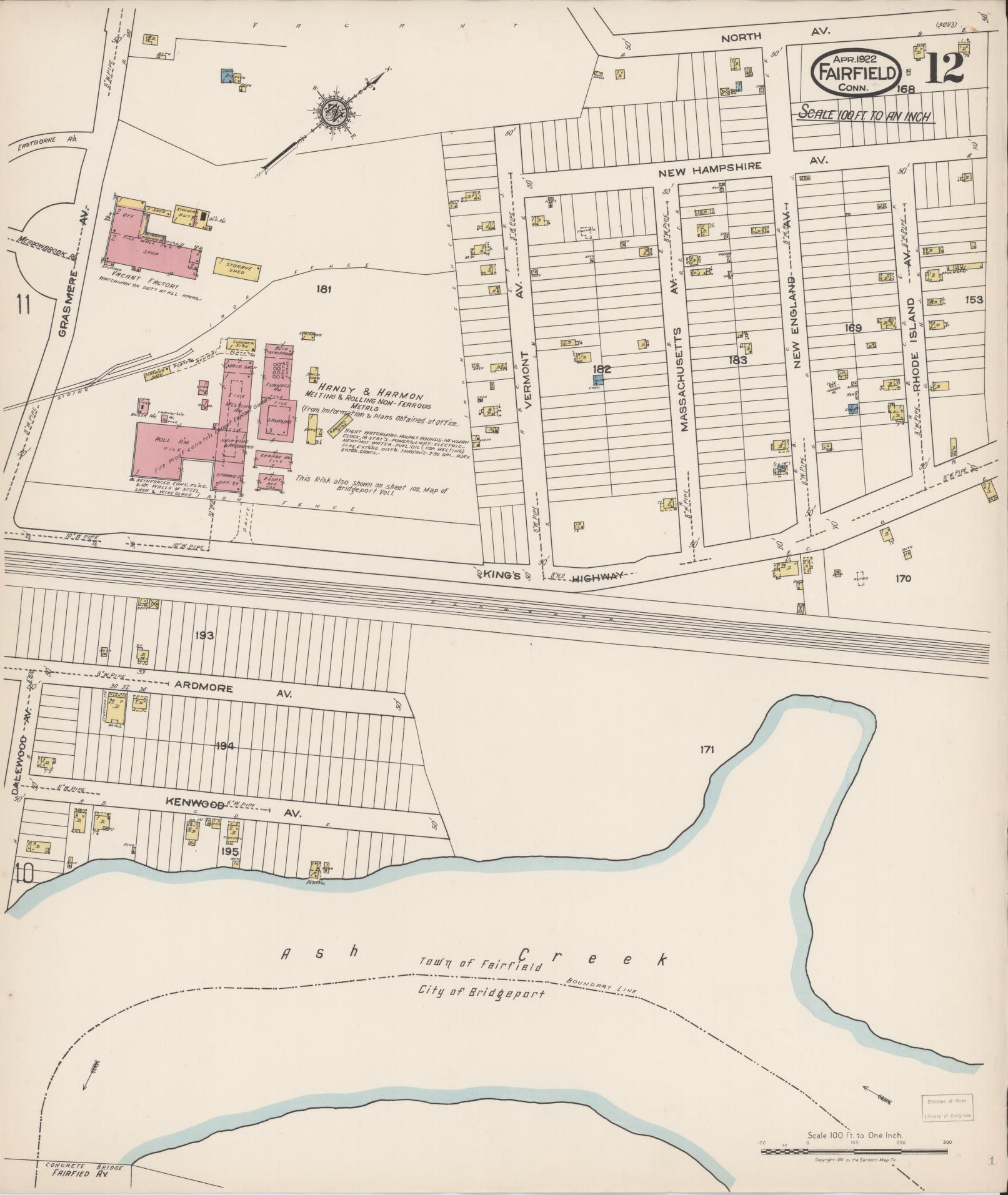 Sanborn Fire Insurance Map from Fairfield, Fairfield County, Connecticut (1922), Sheet #0012 - Complete Map Set gallery image, historic Sanborn map, vintage wall art, Connecticut Connecticut