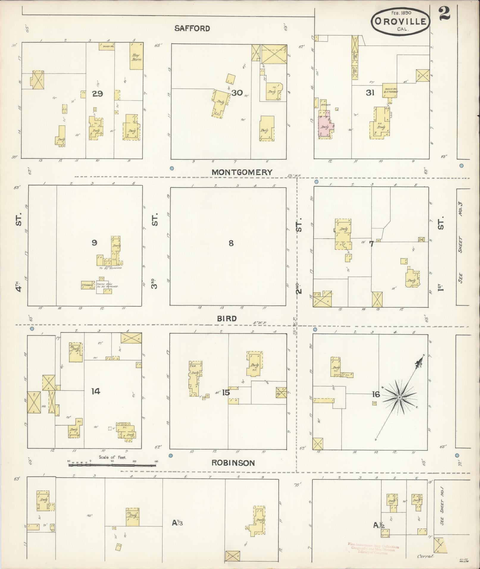 Sanborn Fire Insurance Map from Oroville, Butte County, California (1890), Sheet #0002 - Complete Map Set gallery image, historic Sanborn map, vintage wall art, California California