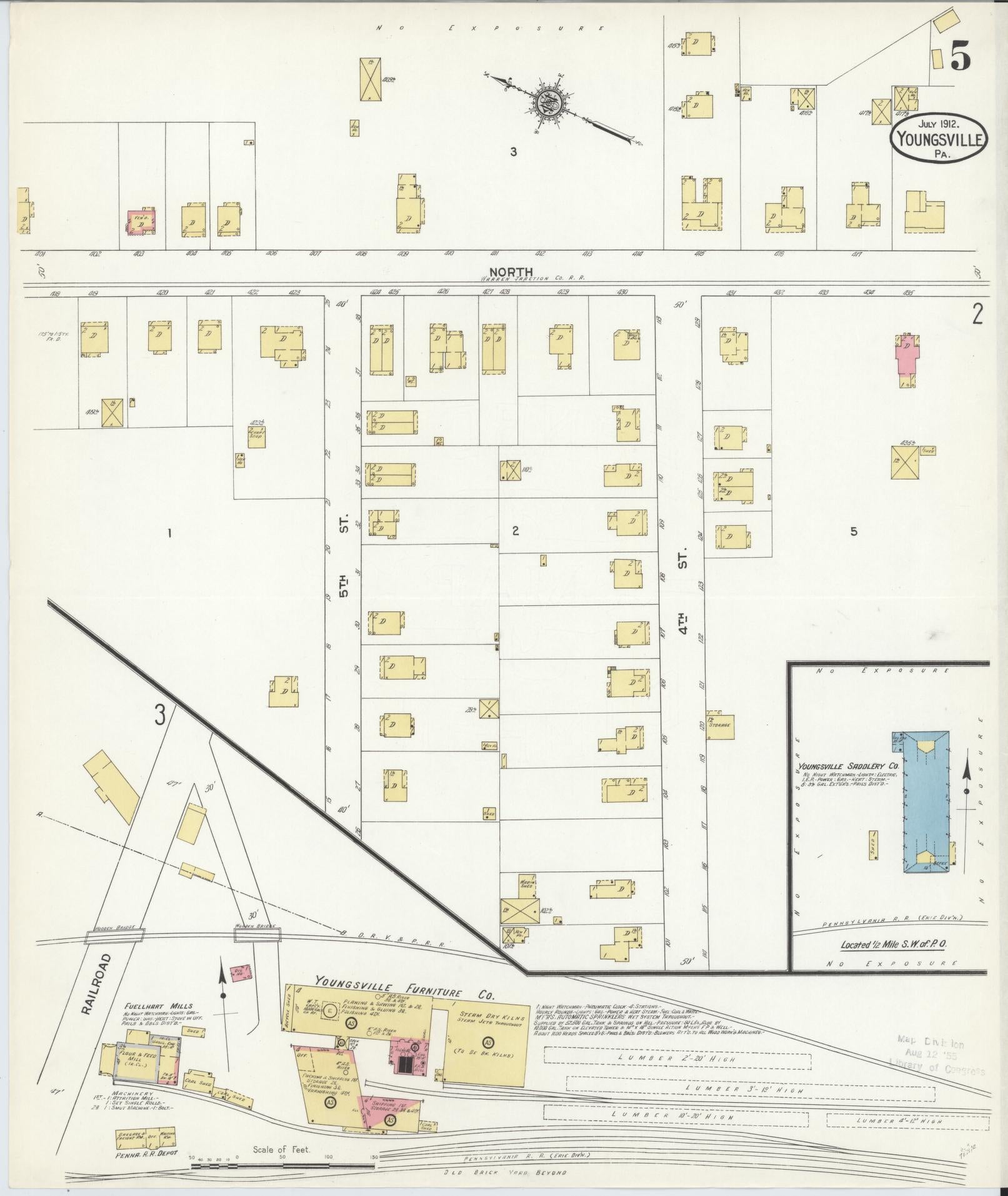 Sanborn Fire Insurance Map from Youngsville, Warren County, Pennsylvania (1912), Sheet #0005 - Complete Map Set gallery image, historic Sanborn map, vintage wall art, Pennsylvania Pennsylvania