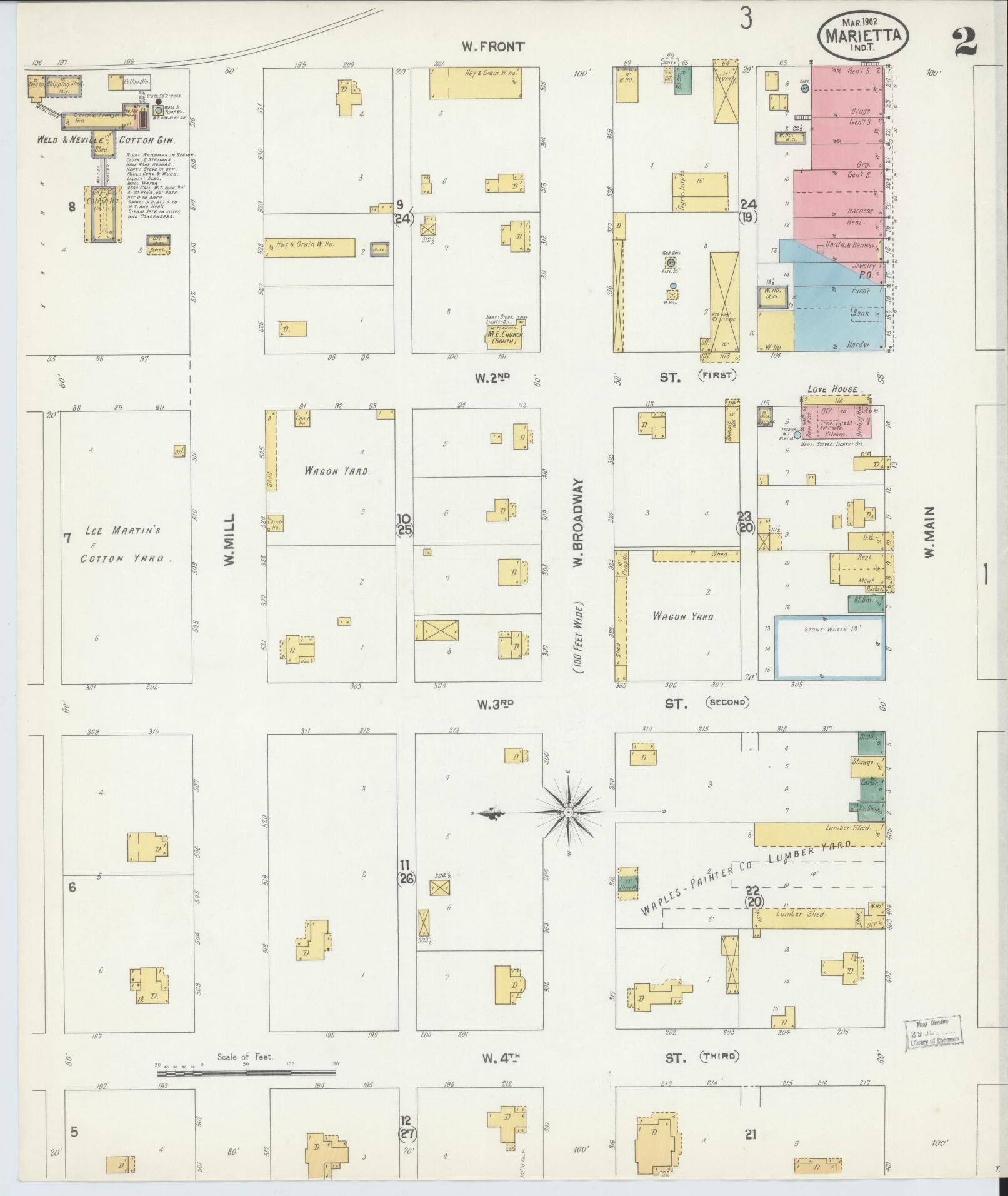 Sanborn Fire Insurance Map from Marietta, Love County, Oklahoma (1902), Sheet #0002 - Historic Sanborn Fire Insurance Map Print, vintage old map wall art, antique decor, genealogy gift, Oklahoma Oklahoma map