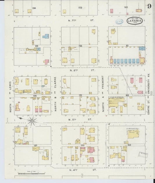 Sanborn Fire Insurance Map from Laramie, Albany County, Wyoming (1894), Sheet #0009 - Historic Sanborn Fire Insurance Map Print, vintage old map wall art, antique decor, genealogy gift, Wyoming Wyoming map
