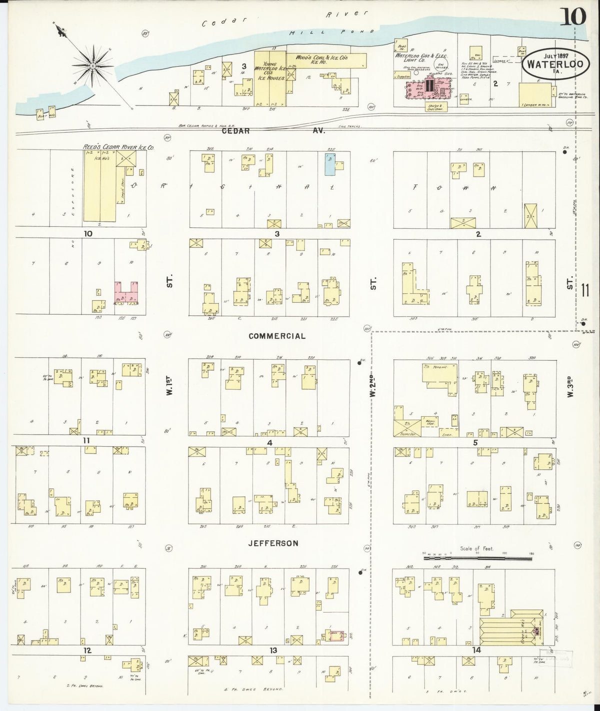 Sanborn Fire Insurance Map from Waterloo, Black Hawk County, Iowa (1897), Sheet #0010 - Historic Sanborn Fire Insurance Map Print, vintage old map wall art