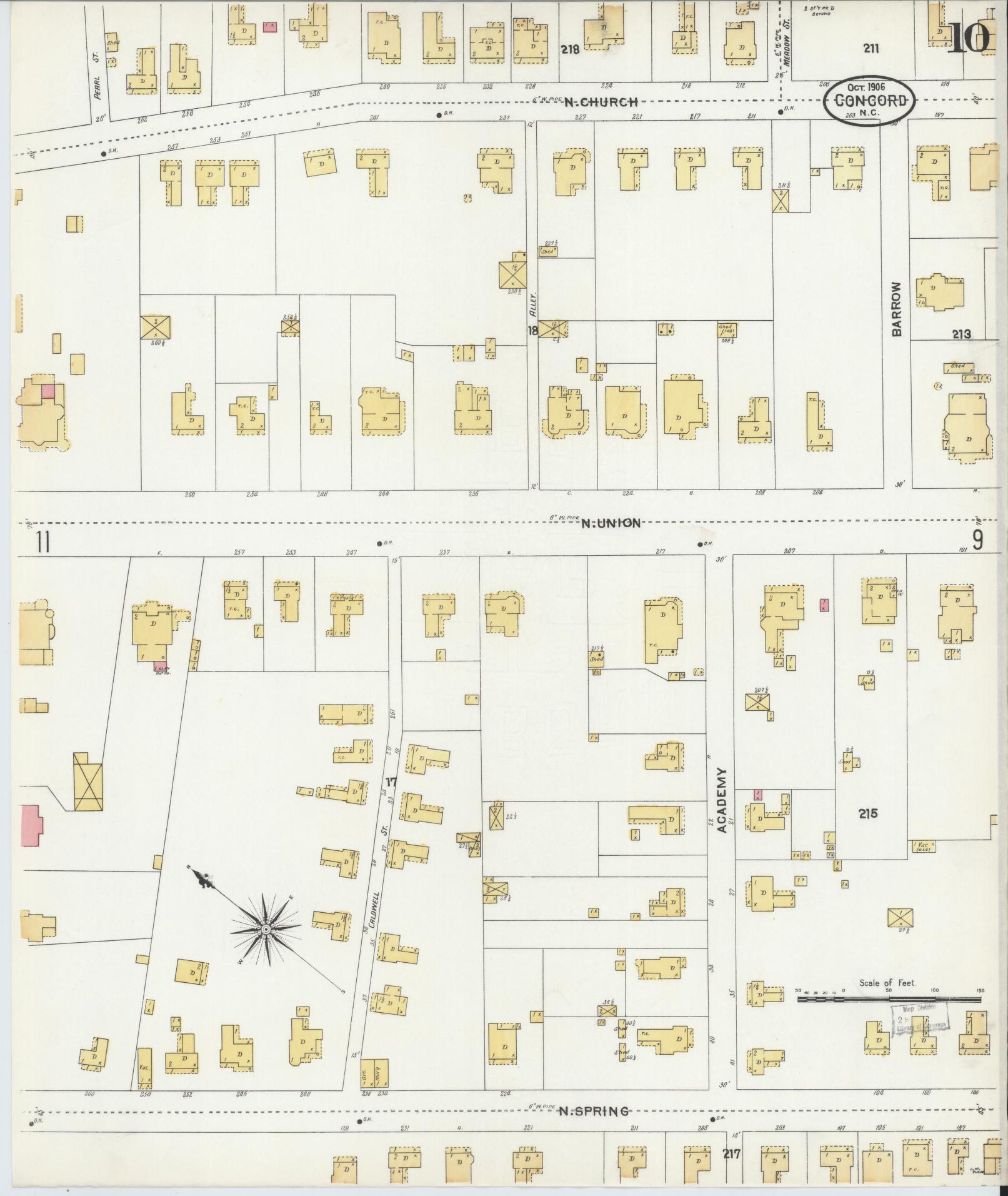 Sanborn Fire Insurance Map from Concord, Cabarrus County, North Carolina (1906), Sheet #0010 - Historic Sanborn Fire Insurance Map Print, vintage old map wall art, antique decor, genealogy gift, North Carolina North Carolina map