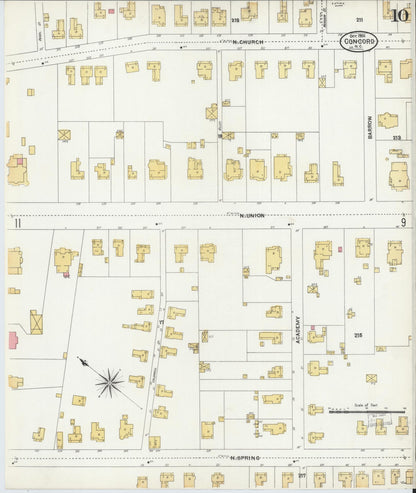 Sanborn Fire Insurance Map from Concord, Cabarrus County, North Carolina (1906), Sheet #0010 - Historic Sanborn Fire Insurance Map Print, vintage old map wall art, antique decor, genealogy gift, North Carolina North Carolina map