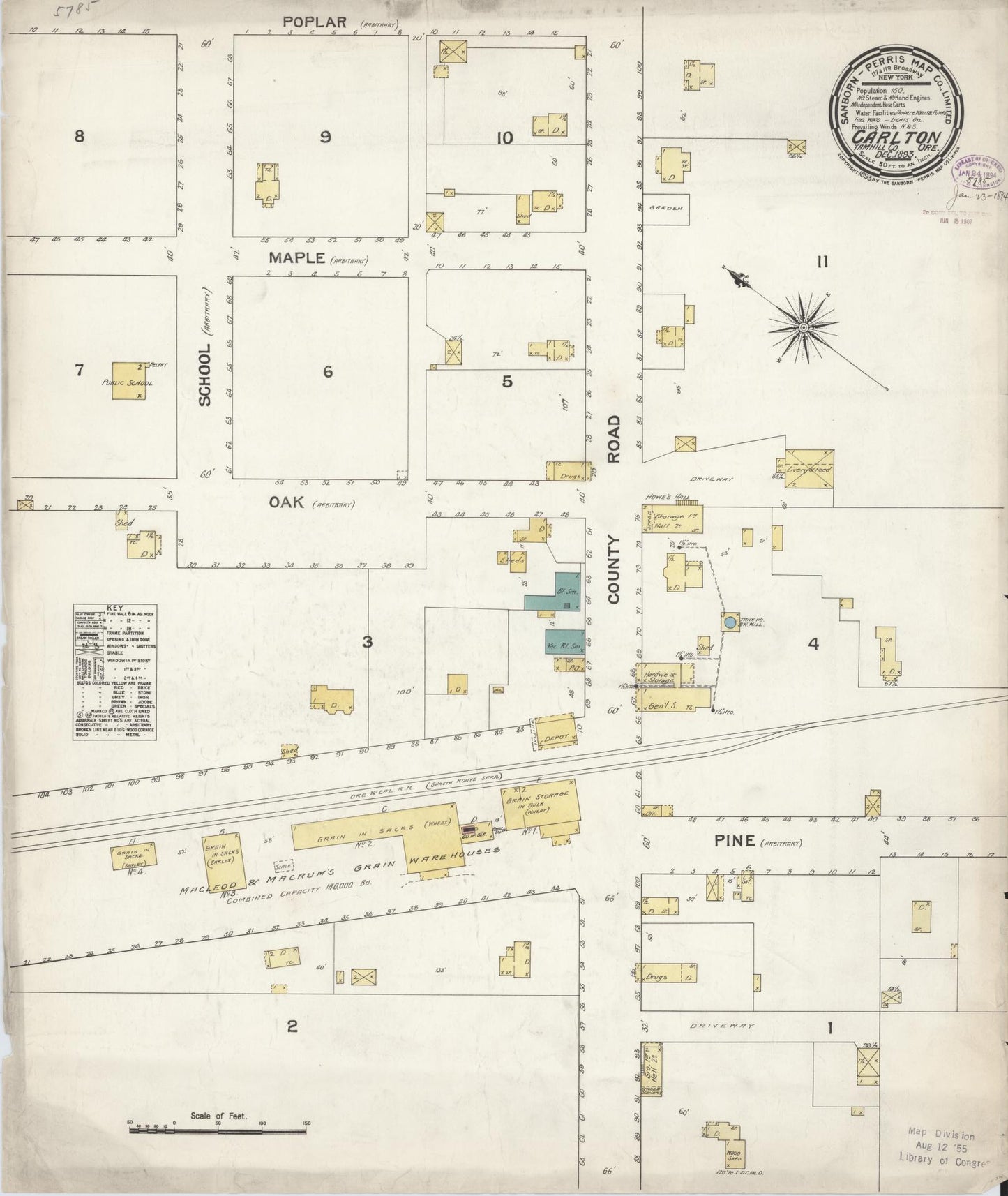 Sanborn Fire Insurance Map from Carlton, Yamhill County, Oregon (1893), Sheet #0001 - Historic Sanborn Fire Insurance Map Print, vintage old map wall art, antique decor, genealogy gift, Oregon Oregon map