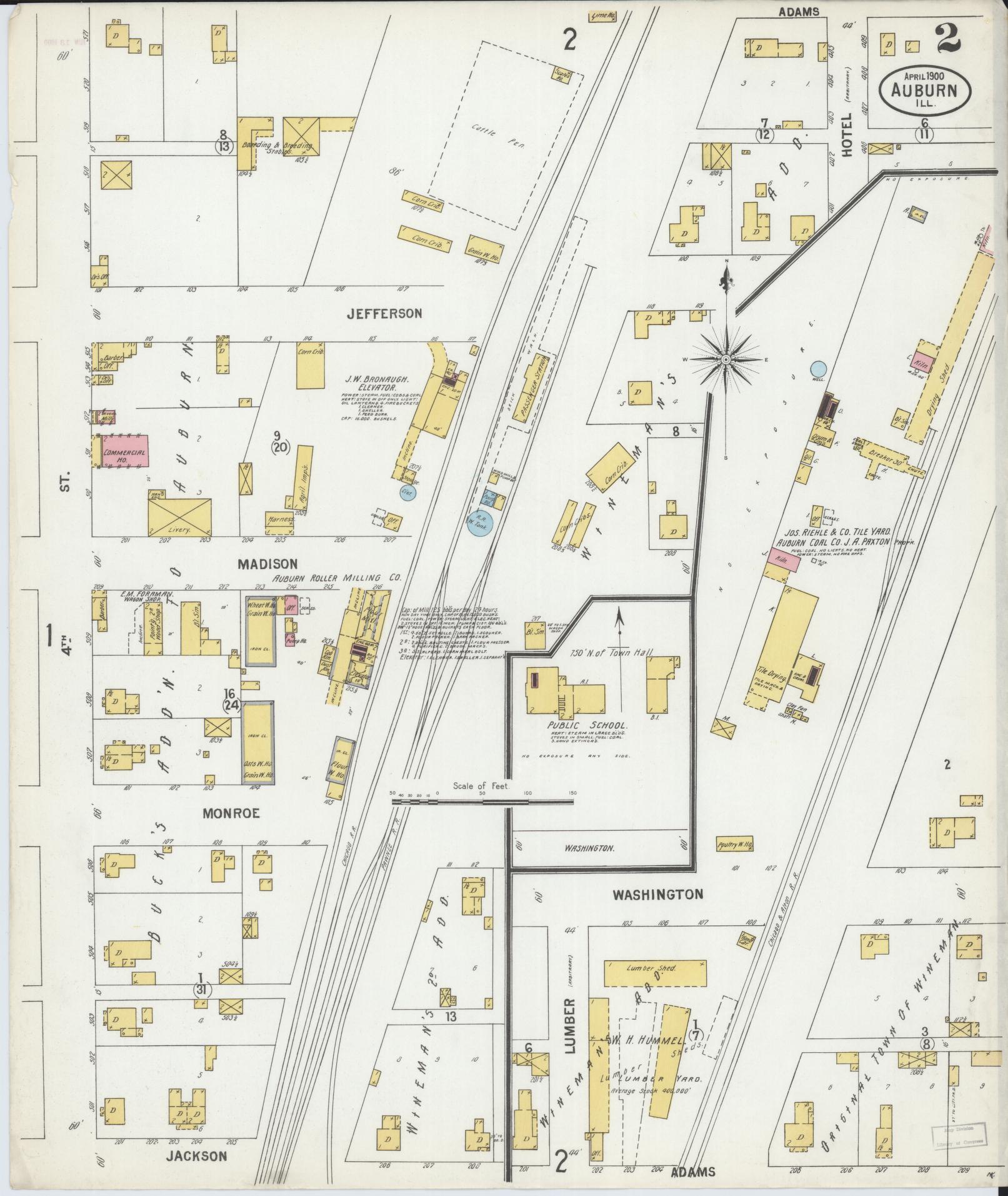 Sanborn Fire Insurance Map from Auburn, Sangamon County, Illinois (1900), Sheet #0002 - Complete Map Set gallery image, historic Sanborn map, vintage wall art, Illinois Illinois