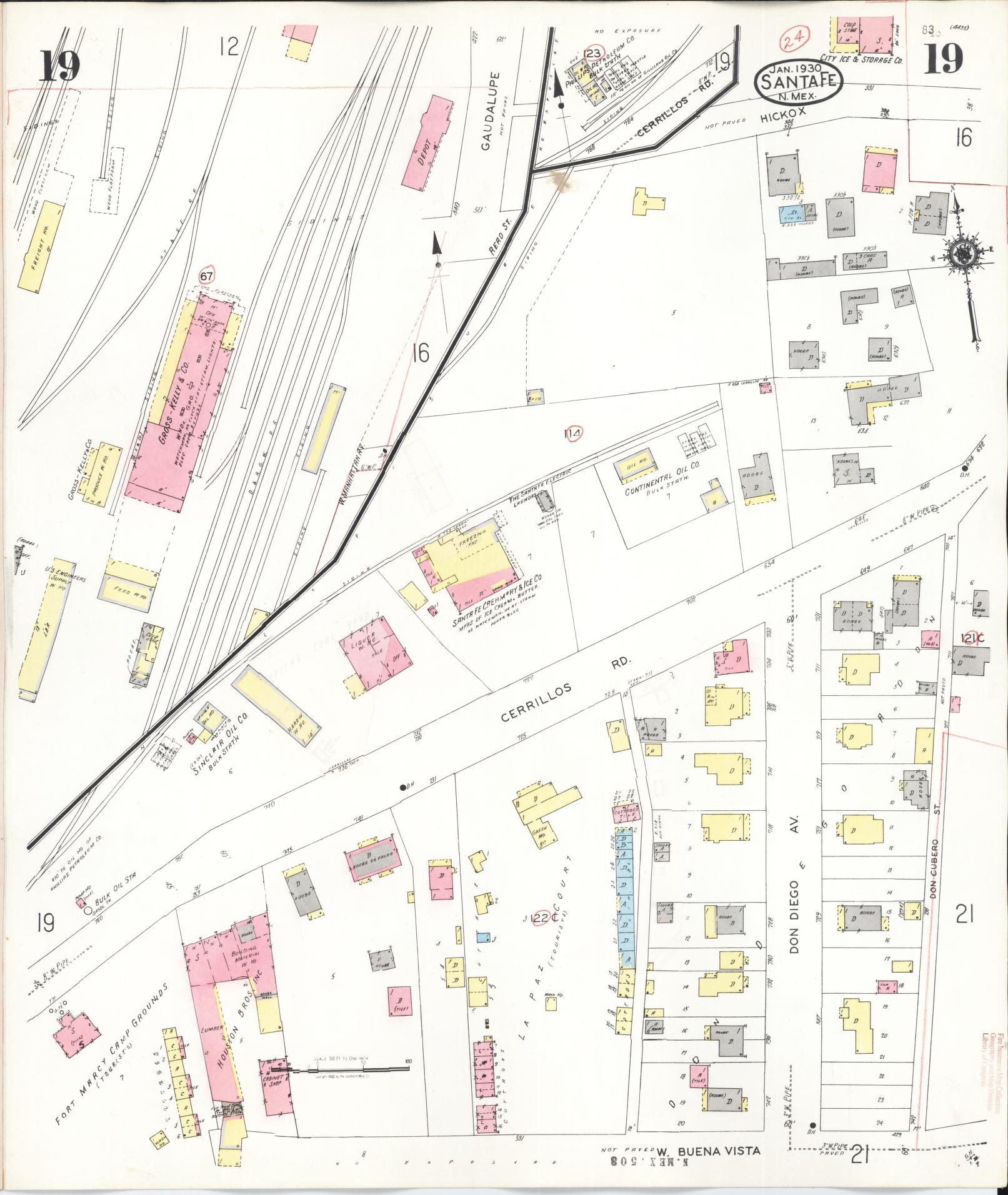 Sanborn Fire Insurance Map from Santa Fe, Santa Fe County, New Mexico (1948), Sheet #0019 - Complete Map Set gallery image, historic Sanborn map, vintage wall art, New Mexico New Mexico