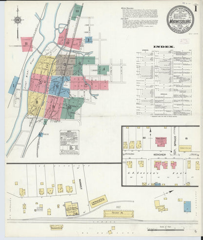 Sanborn Fire Insurance Map from Miamisburg, Montgomery County, Ohio (1911), Sheet #0001 - Historic Sanborn Fire Insurance Map Print, vintage old map wall art, antique decor, genealogy gift, Ohio Ohio map