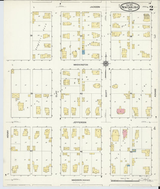 Sanborn Fire Insurance Map from New Carlisle, Clarke County, Ohio (1916), Sheet #0002 - Historic Sanborn Fire Insurance Map Print, vintage old map wall art, antique decor, genealogy gift, Ohio Ohio map