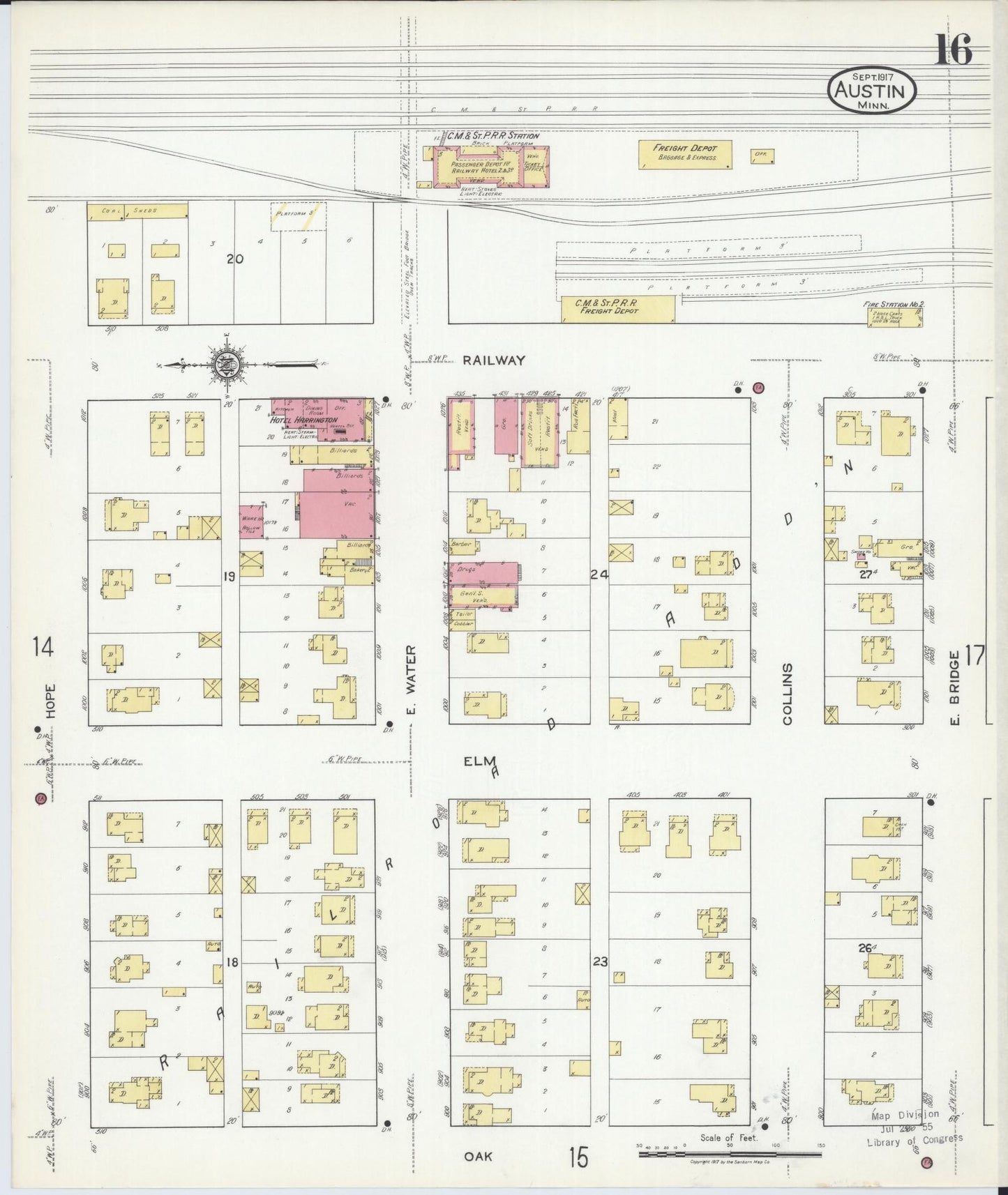Sanborn Fire Insurance Map from Austin, Mower County, Minnesota (1917), Sheet #0016 - Historic Sanborn Fire Insurance Map Print, vintage old map wall art, antique decor, genealogy gift, Minnesota Minnesota map