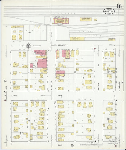 Sanborn Fire Insurance Map from Austin, Mower County, Minnesota (1917), Sheet #0016 - Historic Sanborn Fire Insurance Map Print, vintage old map wall art, antique decor, genealogy gift, Minnesota Minnesota map