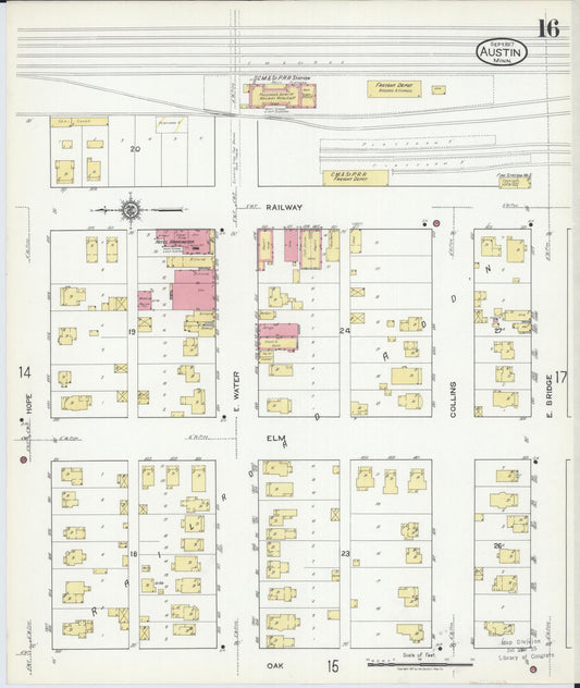 Sanborn Fire Insurance Map from Austin, Mower County, Minnesota (1917), Sheet #0016 - Historic Sanborn Fire Insurance Map Print, vintage old map wall art, antique decor, genealogy gift, Minnesota Minnesota map