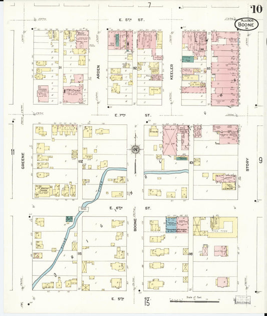 Sanborn Fire Insurance Map from Boone, Boone County, Iowa (1909), Sheet #0010 - Historic Sanborn Fire Insurance Map Print, vintage old map wall art