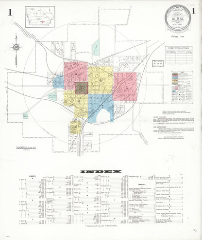 Sanborn Fire Insurance Map from Albia, Monroe County, Iowa (1933), Sheet #0001 - Historic Sanborn Fire Insurance Map Print, vintage old map wall art
