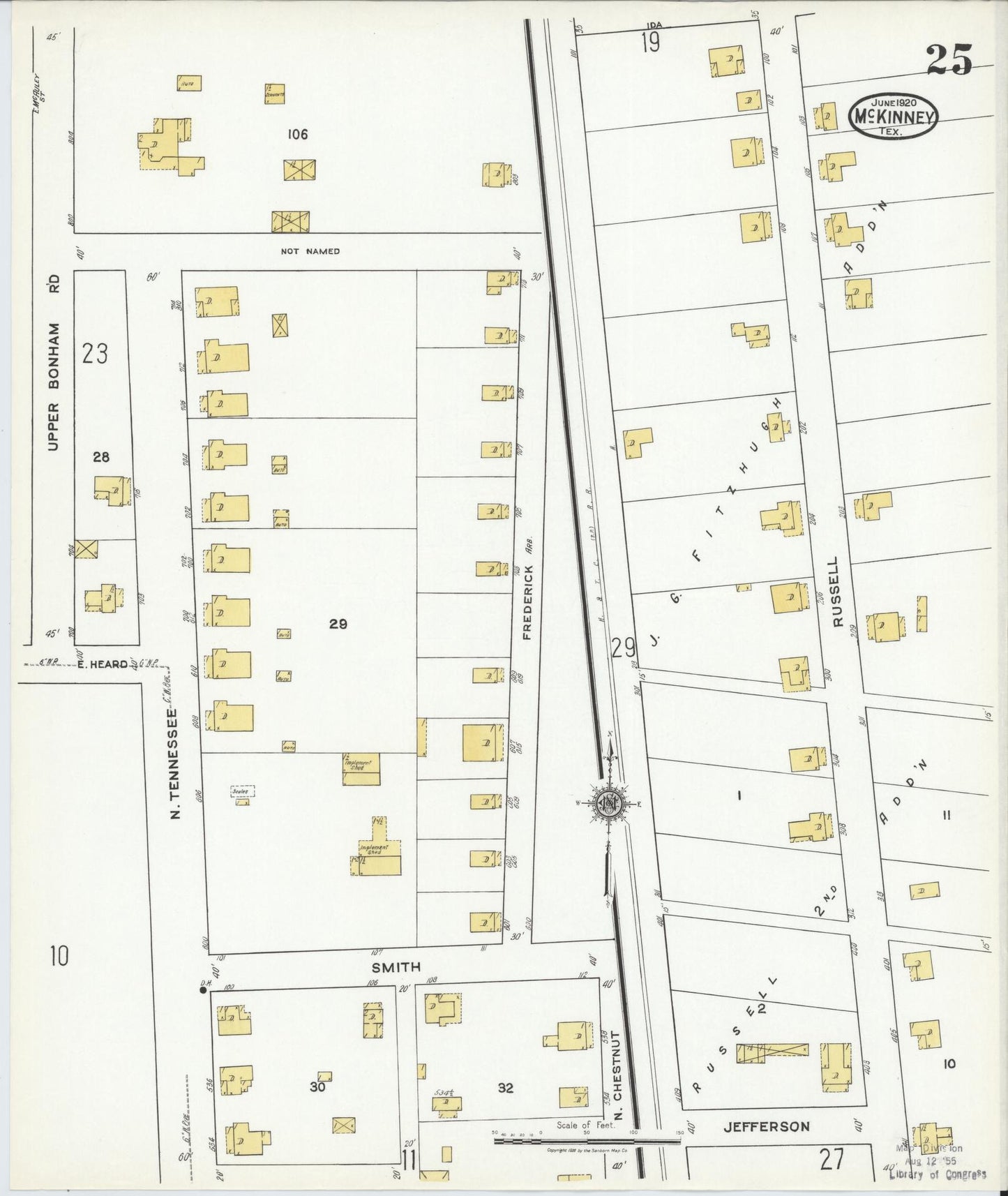 Sanborn Fire Insurance Map from McKinney, Collin County, Texas (1920), Sheet #0025 - Historic Sanborn Fire Insurance Map Print, vintage old map wall art, antique decor, genealogy gift, Texas Texas map