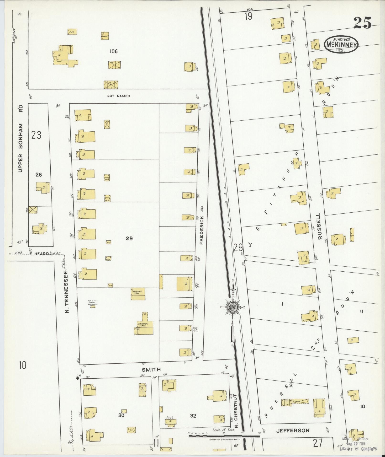 Sanborn Fire Insurance Map from McKinney, Collin County, Texas (1920), Sheet #0025 - Historic Sanborn Fire Insurance Map Print, vintage old map wall art, antique decor, genealogy gift, Texas Texas map