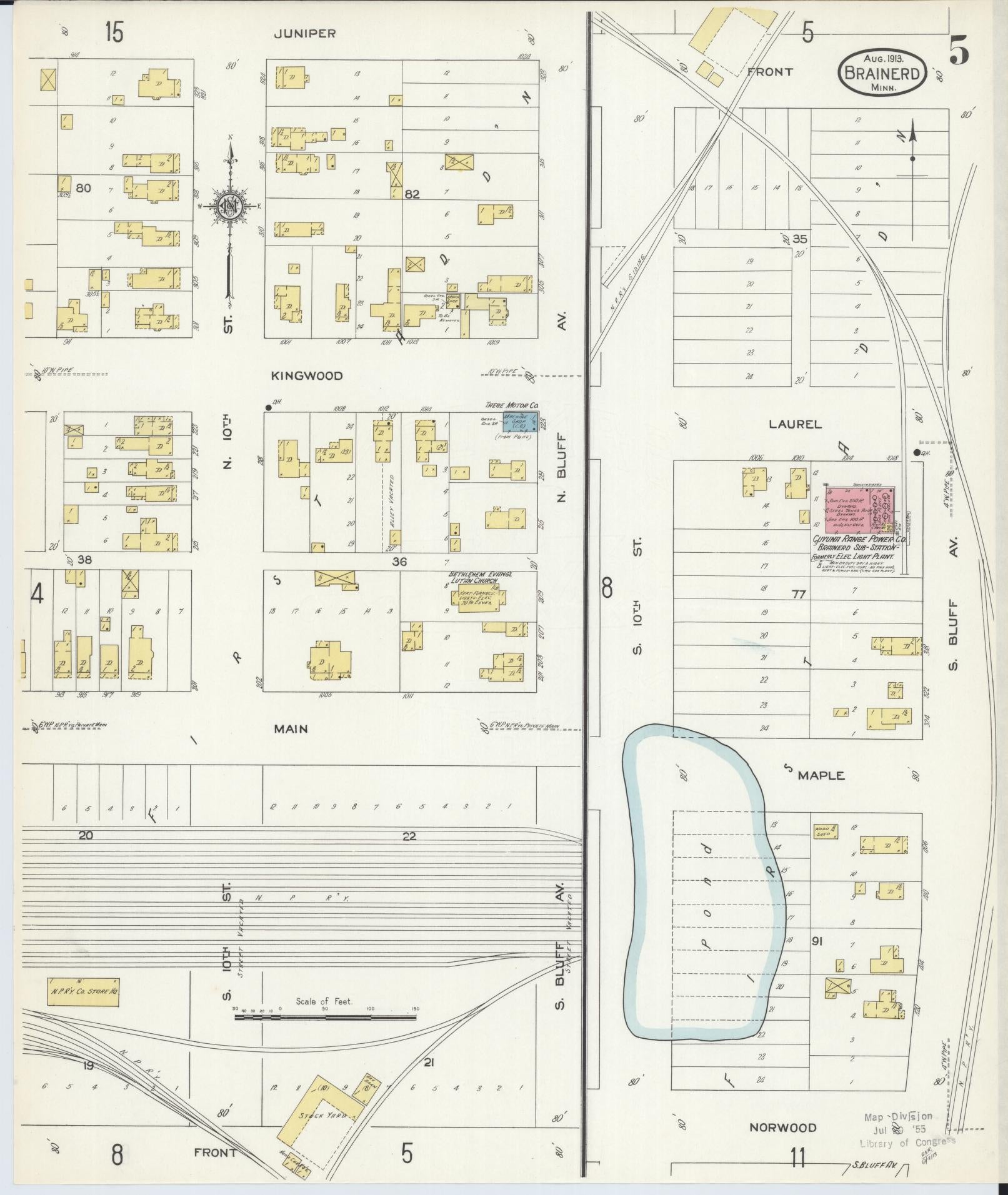 Sanborn Fire Insurance Map from Brainerd, Crow Wing County, Minnesota (1913), Sheet #0005 - Complete Map Set gallery image, historic Sanborn map, vintage wall art, Minnesota Minnesota