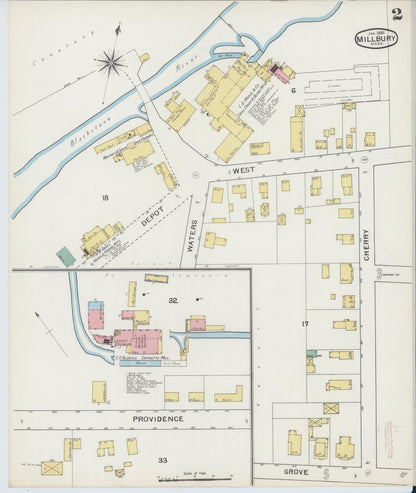 Sanborn Fire Insurance Map from Millbury, Worcester County, Massachusetts (1894), Sheet #0002 - Complete Map Set gallery image, historic Sanborn map, vintage wall art, Massachusetts Massachusetts