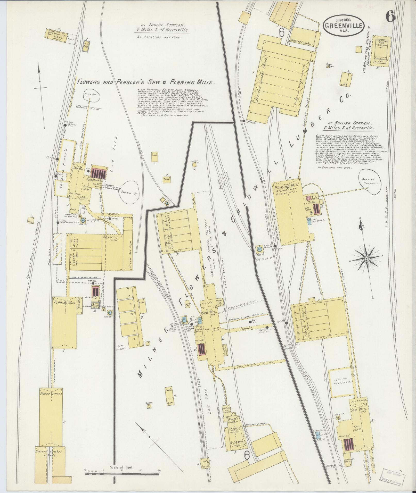 Sanborn Fire Insurance Map from Greenville, Butler County, Alabama (1898), Sheet #0006 - Historic Sanborn Fire Insurance Map Print, vintage old map wall art, antique decor, genealogy gift, Alabama Alabama map
