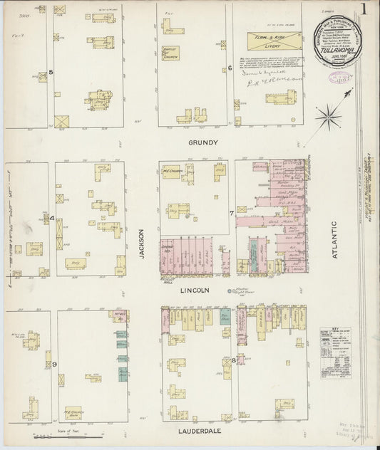 Sanborn Fire Insurance Map from Tullahoma, Coffee County, Tennessee (1887), Sheet #0001 - Complete Map Set gallery image, historic Sanborn map, vintage wall art, Tennessee Tennessee