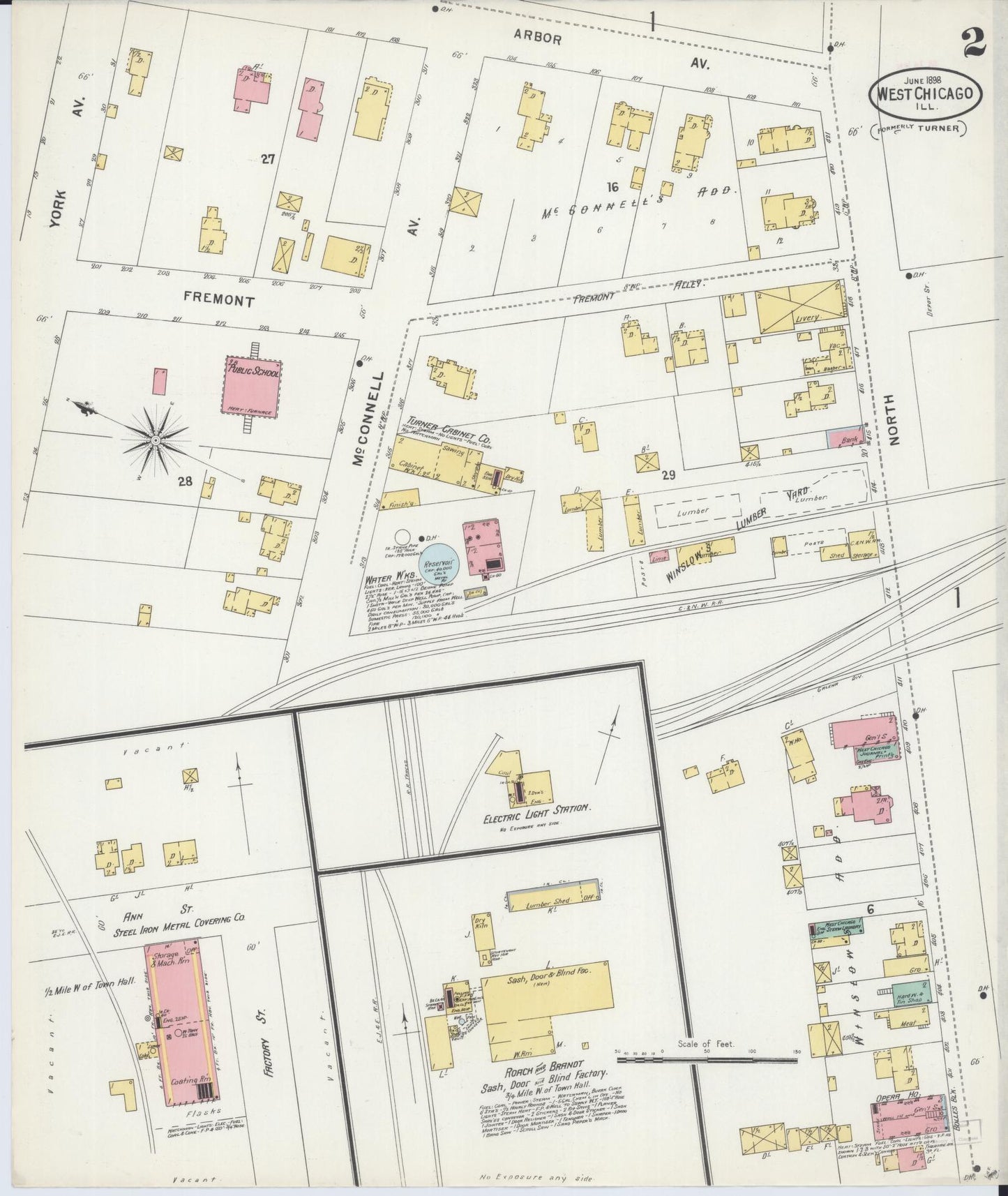 Sanborn Fire Insurance Map from West Chicago, Du Page County, Illinois (1898), Sheet #0002 - Historic Sanborn Fire Insurance Map Print, vintage old map wall art, antique decor, genealogy gift, Illinois Illinois map