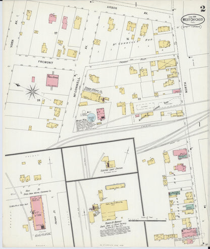 Sanborn Fire Insurance Map from West Chicago, Du Page County, Illinois (1898), Sheet #0002 - Historic Sanborn Fire Insurance Map Print, vintage old map wall art, antique decor, genealogy gift, Illinois Illinois map