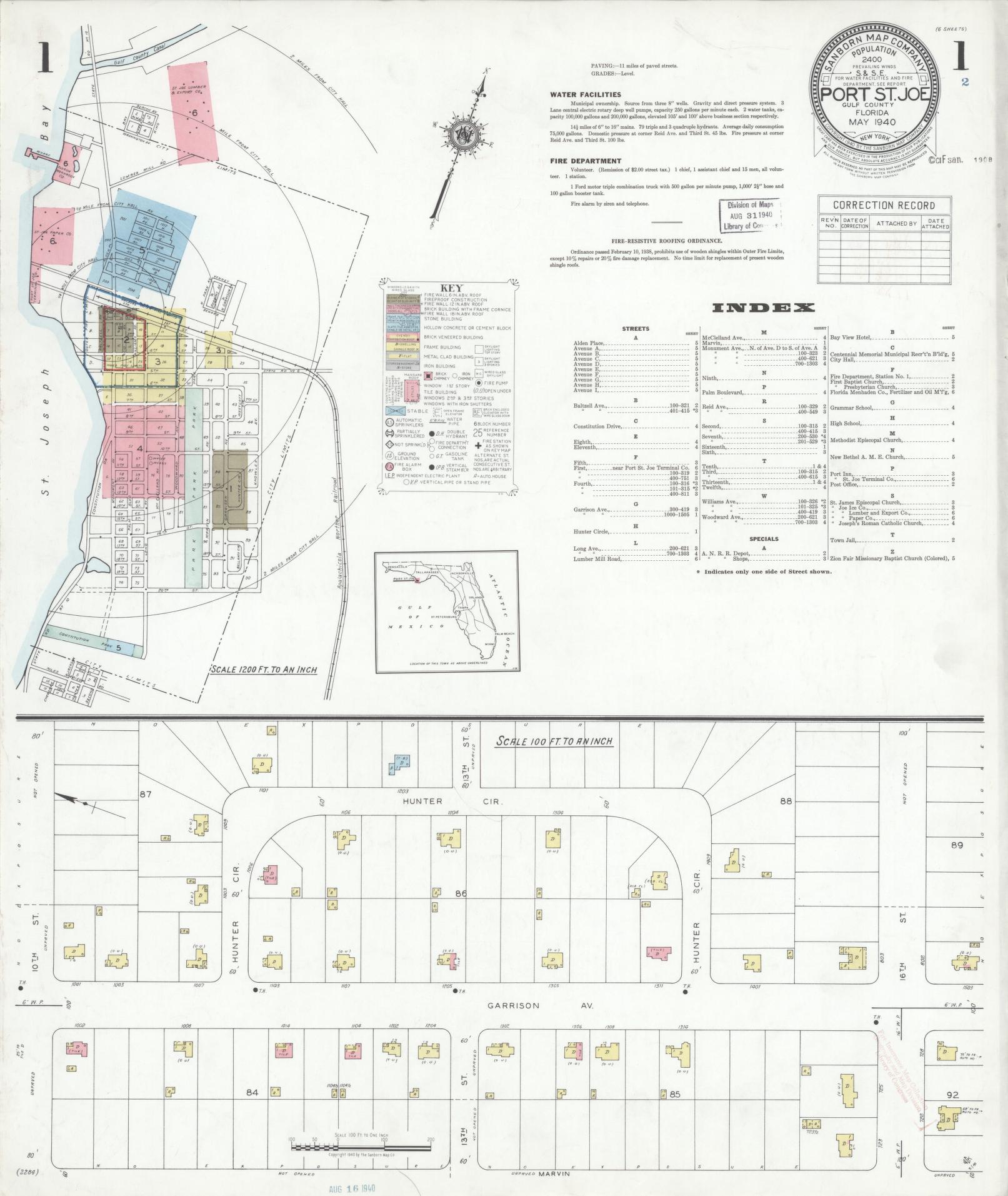 Sanborn Fire Insurance Map from Port Saint Joe, Gulf County, Florida (1940), Sheet #0001 - Complete Map Set gallery image, historic Sanborn map, vintage wall art, Florida Florida