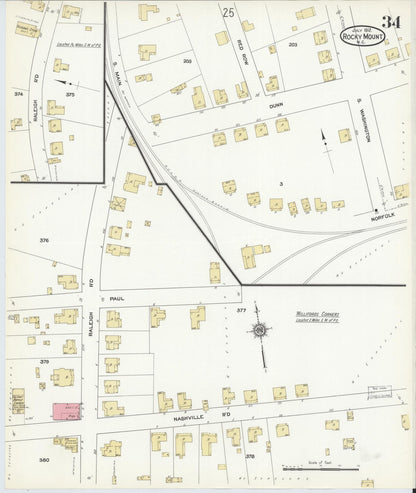 Sanborn Fire Insurance Map from Rocky Mount, Edgecombe And Nash Counties, North Carolina (1912), Sheet #0034 - Complete Map Set gallery image, historic Sanborn map, vintage wall art, North Carolina North Carolina