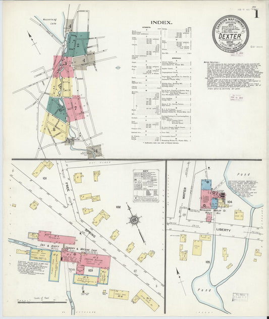 Sanborn Fire Insurance Map from Dexter, Penobscot County, Maine (1911), Sheet #0001 - Historic Sanborn Fire Insurance Map Print, vintage old map wall art, antique decor, genealogy gift, Maine Maine map
