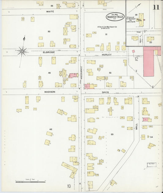 Sanborn Fire Insurance Map from Hoosick Falls, Rensselaer County, New York (1904), Sheet #0011 - Historic Sanborn Fire Insurance Map Print, vintage old map wall art, antique decor, genealogy gift, New York New York map