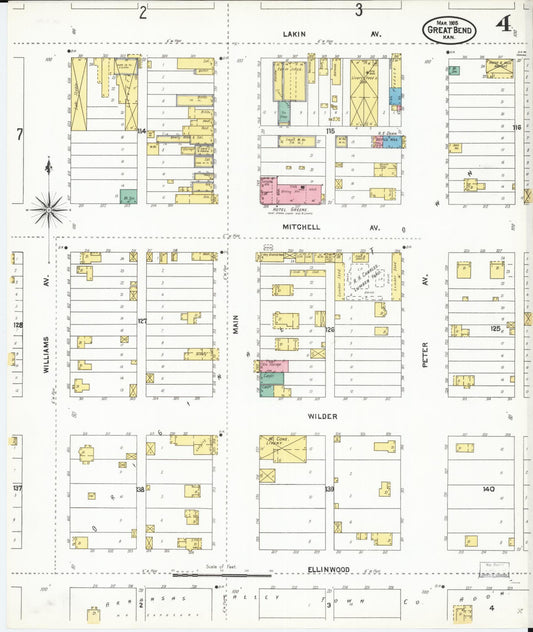Sanborn Fire Insurance Map from Great Bend, Barton County, Kansas (1905), Sheet #0004 - Historic Sanborn Fire Insurance Map Print, vintage old map wall art, antique decor, genealogy gift, Kansas Kansas map