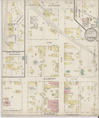 Sanborn Fire Insurance Map from Clinton, Vermillion County, Indiana (1886), Sheet #0001 - Historic Sanborn Fire Insurance Map Print, vintage old map wall art, antique decor, genealogy gift, Indiana Indiana map