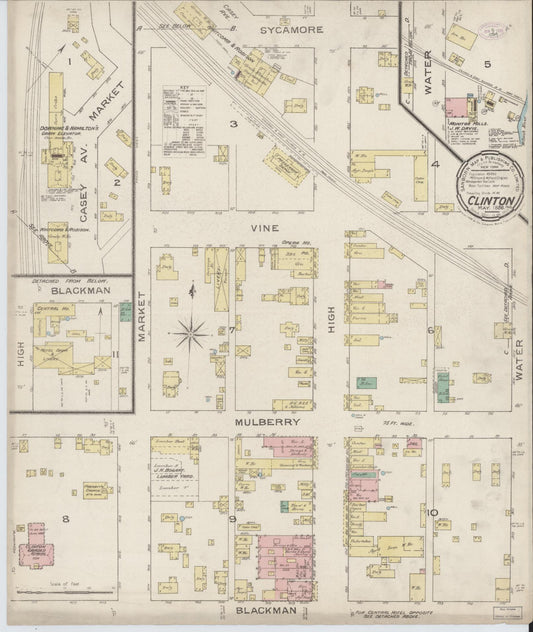 Sanborn Fire Insurance Map from Clinton, Vermillion County, Indiana (1886), Sheet #0001 - Historic Sanborn Fire Insurance Map Print, vintage old map wall art, antique decor, genealogy gift, Indiana Indiana map