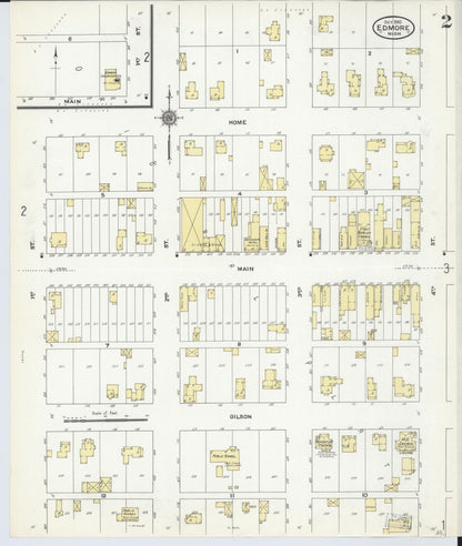 Sanborn Fire Insurance Map from Edmore, Montcalm County, Michigan (1910), Sheet #0002 - Historic Sanborn Fire Insurance Map Print, vintage old map wall art, antique decor, genealogy gift, Michigan Michigan map