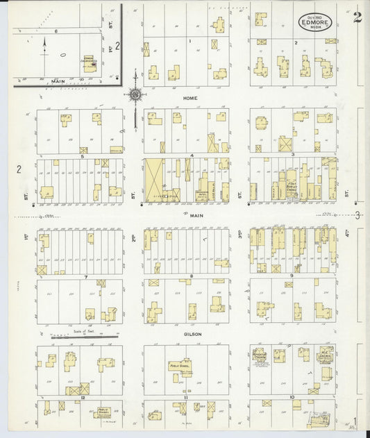 Sanborn Fire Insurance Map from Edmore, Montcalm County, Michigan (1910), Sheet #0002 - Historic Sanborn Fire Insurance Map Print, vintage old map wall art, antique decor, genealogy gift, Michigan Michigan map