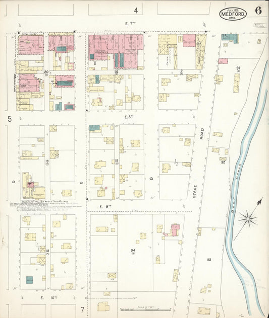 Sanborn Fire Insurance Map from Medford, Jackson County, Oregon (1898), Sheet #0006 - Historic Sanborn Fire Insurance Map Print, vintage old map wall art, antique decor, genealogy gift, Oregon Oregon map