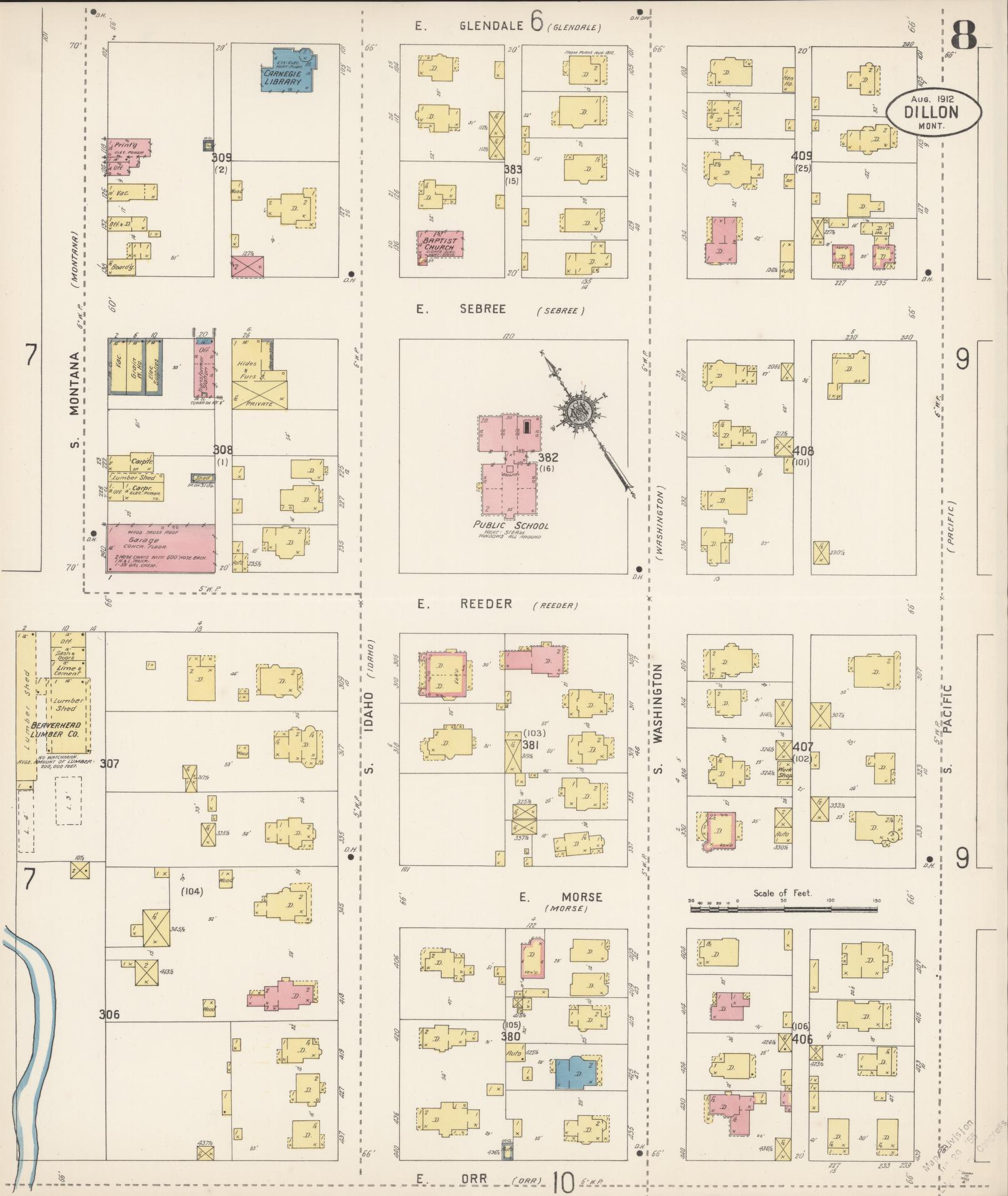 Sanborn Fire Insurance Map from Dillon, Beaverhead County, Montana (1912), Sheet #0008 - Complete Map Set gallery image, historic Sanborn map, vintage wall art, Montana Montana