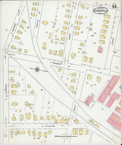 Sanborn Fire Insurance Map from Edwardsville, Madison County, Illinois (1921), Sheet #0014 - Complete Map Set gallery image, historic Sanborn map, vintage wall art, Illinois Illinois