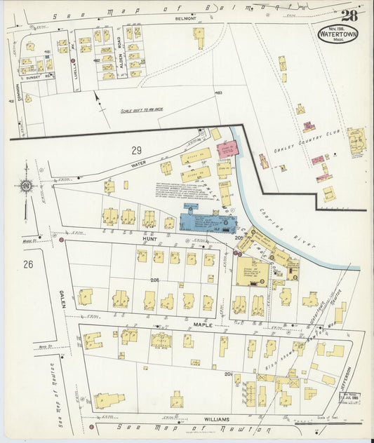 Sanborn Fire Insurance Map from Watertown, Middlesex County, Massachusetts (1916), Sheet #0028 - Historic Sanborn Fire Insurance Map Print, vintage old map wall art, antique decor, genealogy gift, Massachusetts Massachusetts map