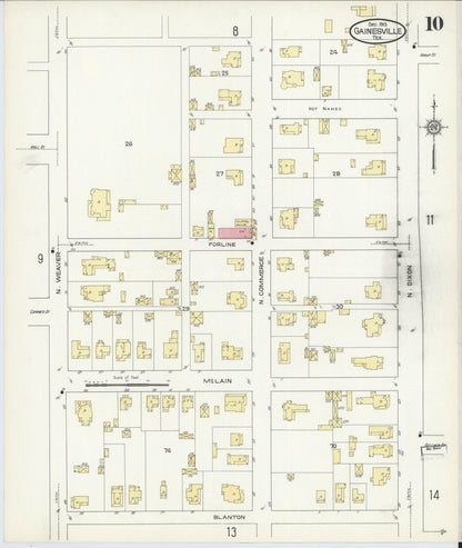 Sanborn Fire Insurance Map from Gainesville, Cooke County, Texas (1913), Sheet #0010 - Complete Map Set gallery image, historic Sanborn map, vintage wall art, Texas Texas