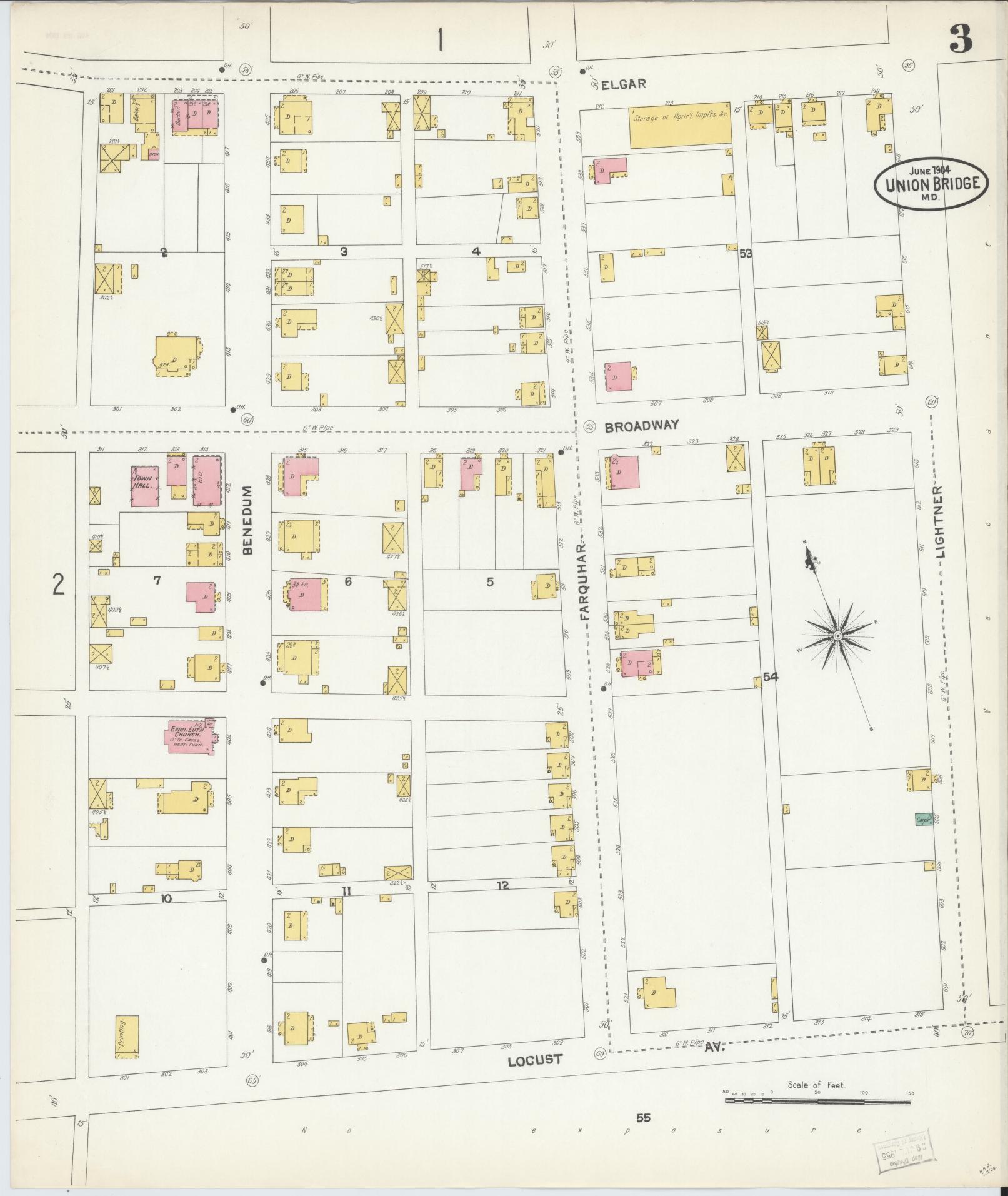 Sanborn Fire Insurance Map from Union Bridge, Carroll County, Maryland (1904), Sheet #0003 - Historic Sanborn Fire Insurance Map Print, vintage old map wall art, antique decor, genealogy gift, Maryland Maryland map