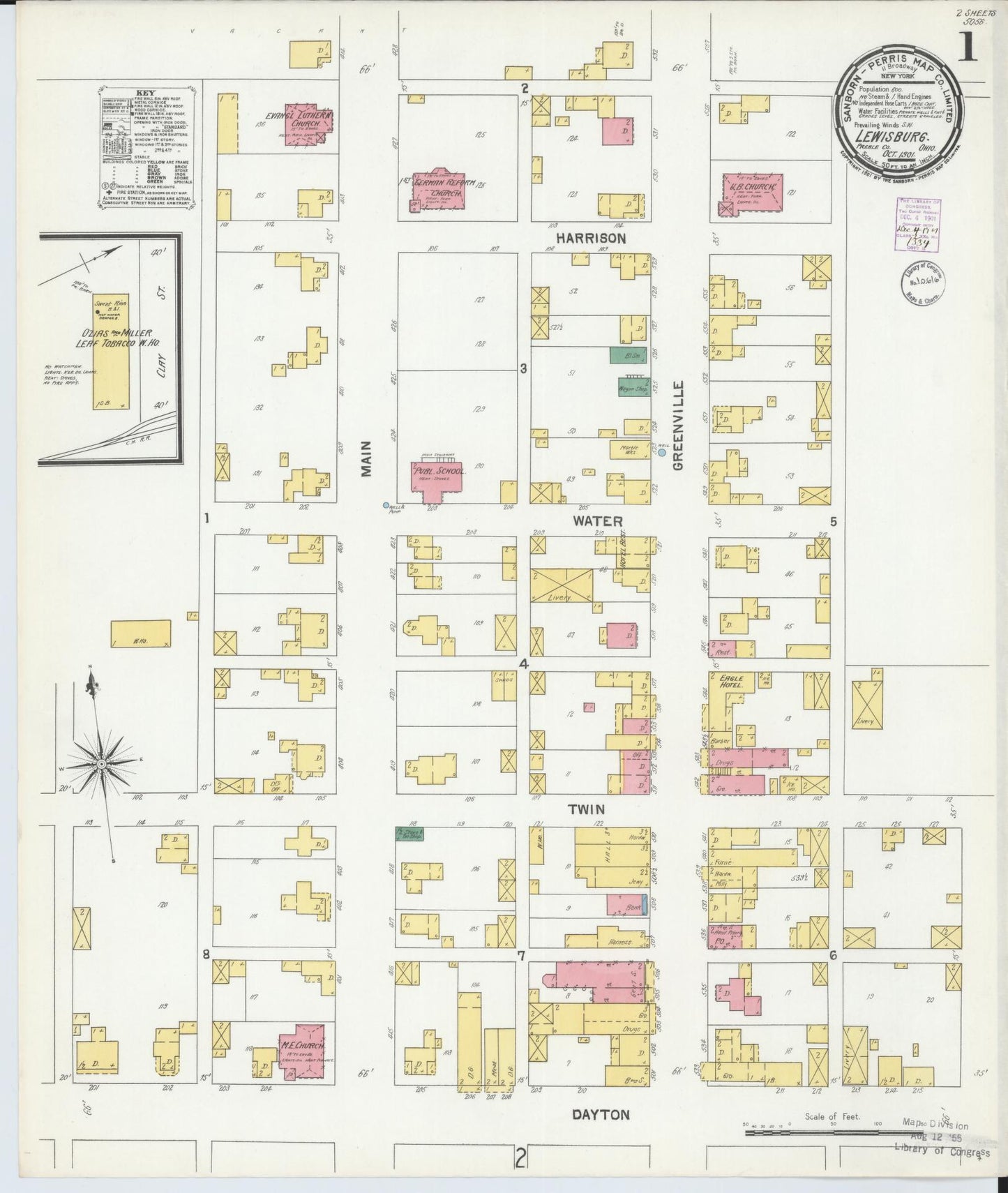 Sanborn Fire Insurance Map from Lewisburg, Preble County, Ohio (1901), Sheet #0001 - Complete Map Set gallery image, historic Sanborn map, vintage wall art, Ohio Ohio