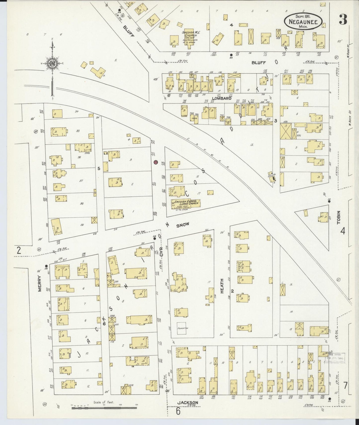 Sanborn Fire Insurance Map from Negaunee, Marquette County, Michigan (1911), Sheet #0003 - Complete Map Set gallery image, historic Sanborn map, vintage wall art, Michigan Michigan