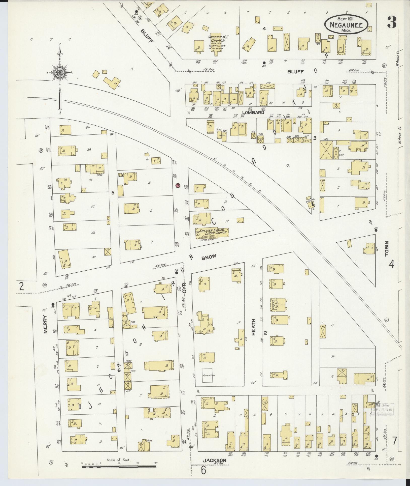 Sanborn Fire Insurance Map from Negaunee, Marquette County, Michigan (1911), Sheet #0003 - Complete Map Set gallery image, historic Sanborn map, vintage wall art, Michigan Michigan