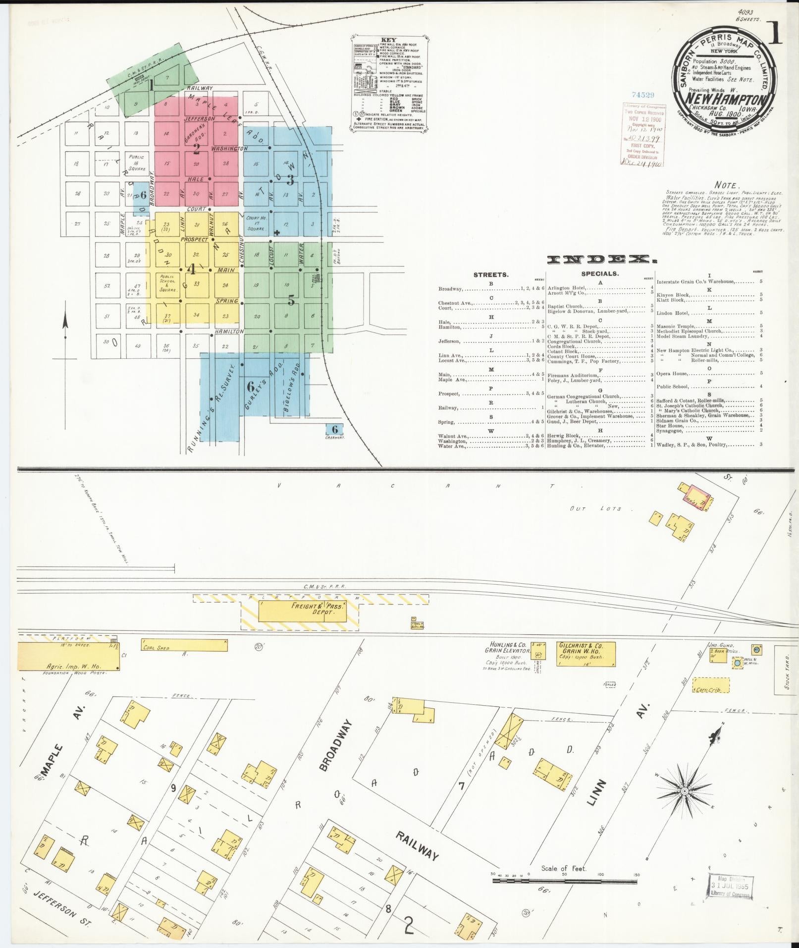Sanborn Fire Insurance Map from New Hampton, Chickasaw County, Iowa (1900), Sheet #0001 - Historic Sanborn Fire Insurance Map Print