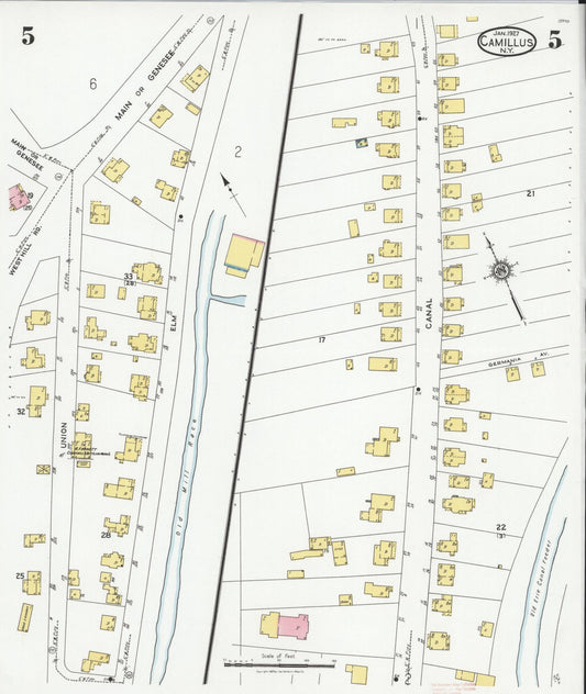 Sanborn Fire Insurance Map from Camillus, Onondaga County, New York (1927), Sheet #0005 - Historic Sanborn Fire Insurance Map Print, vintage old map wall art, antique decor, genealogy gift, New York New York map